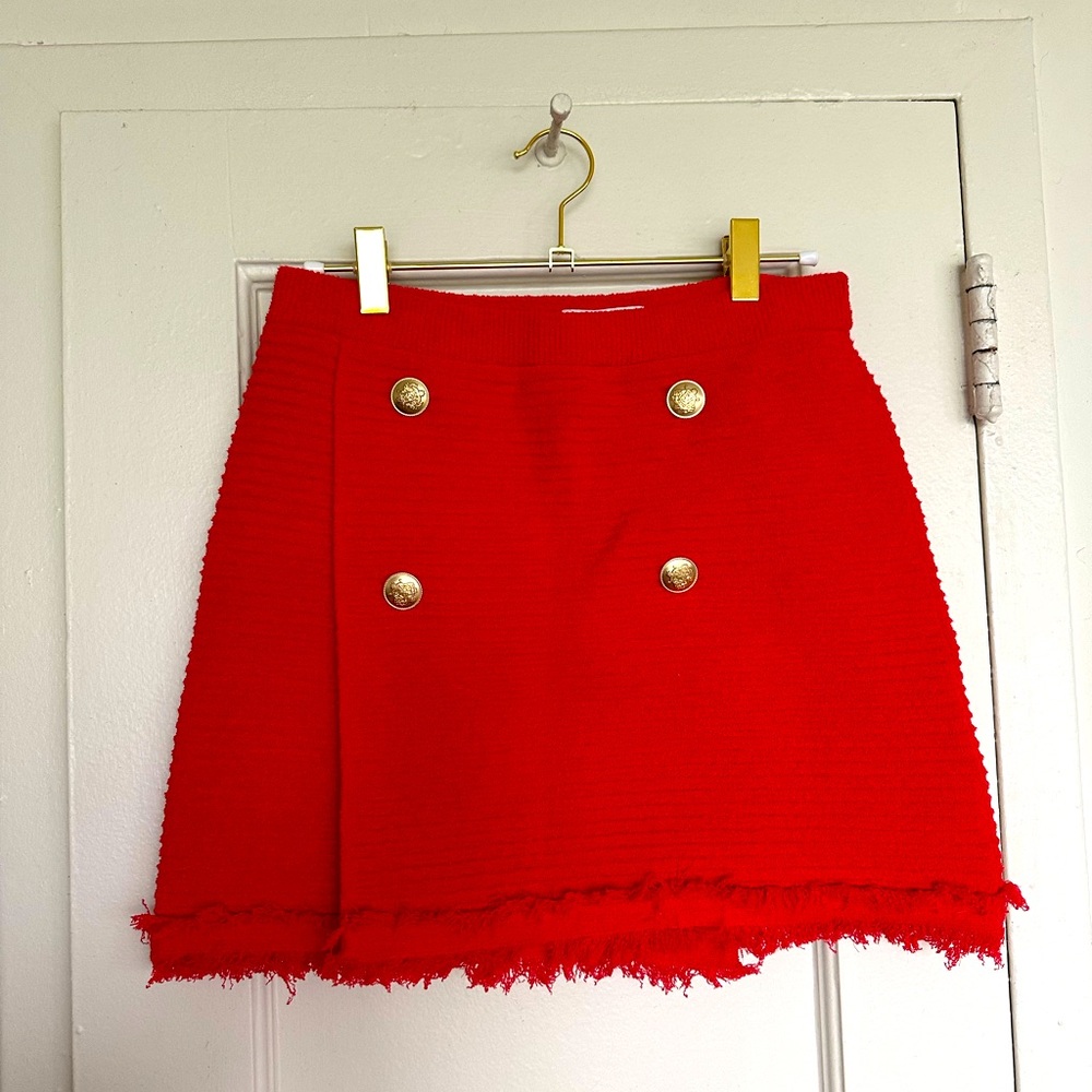 JCrew faux wrap sweater skirt red - size XS NWT